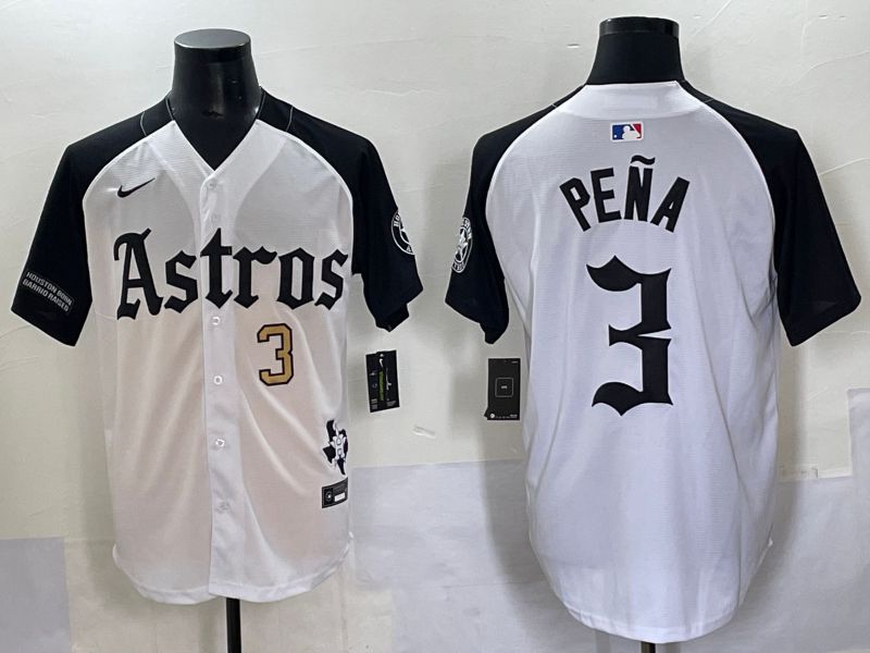 Men 2025 Houston Astros #3 Pena white black Five generations Joint Name Nike MLB Jersey style 5